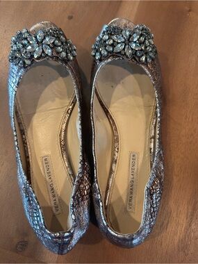 Vera Wang Lavender Label Metallic Silver Jeweled Ballet Flats